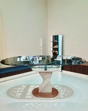 Mesa de comedor contemporánea en mármol y cristal - miniatura 1