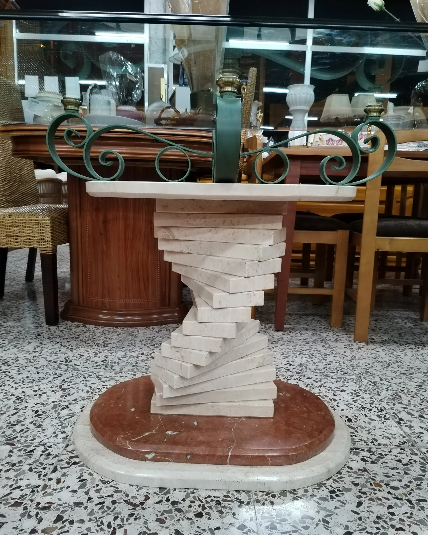 Mesa de comedor contemporánea en mármol y cristal - imagen 2