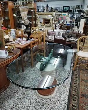 Mesa de comedor contemporánea en mármol y cristal - miniatura 3