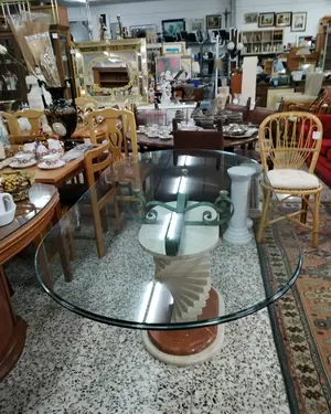 Mesa de comedor contemporánea en mármol y cristal - miniatura 4