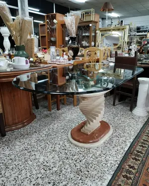 Mesa de comedor contemporánea en mármol y cristal - miniatura 5