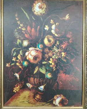 Cuadro de flores con marco dorado - miniatura 2