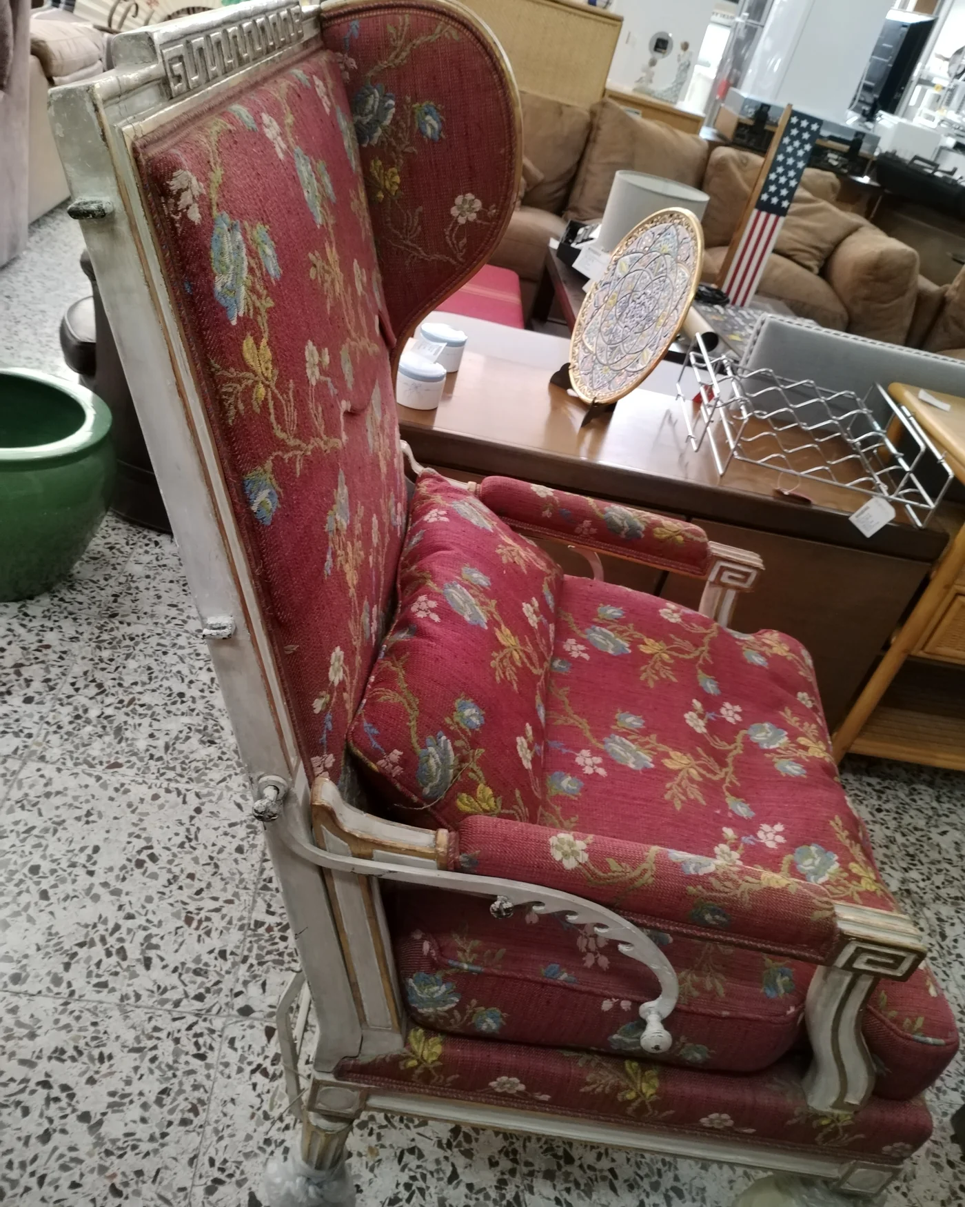 Sillon estilo barroco con tapizado floral - imagen 2