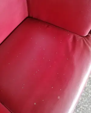 Par de sillas de comedor con tapizado en piel sintética roja y patas de madera oscura - miniatura 6