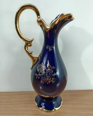Jarrón de porcelana Limoges con asa dorada y motivos dorados - miniatura 4