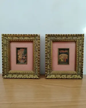 Pareja de cuadros con pintura india enmarcados - miniatura 1