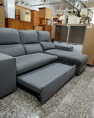 Sofá Chaise Longue Gris con Cama Abatible y Reposabrazos con Bandeja - miniatura 4