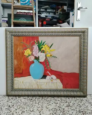 Oleo bodegón de flores pintado a mano - miniatura 1