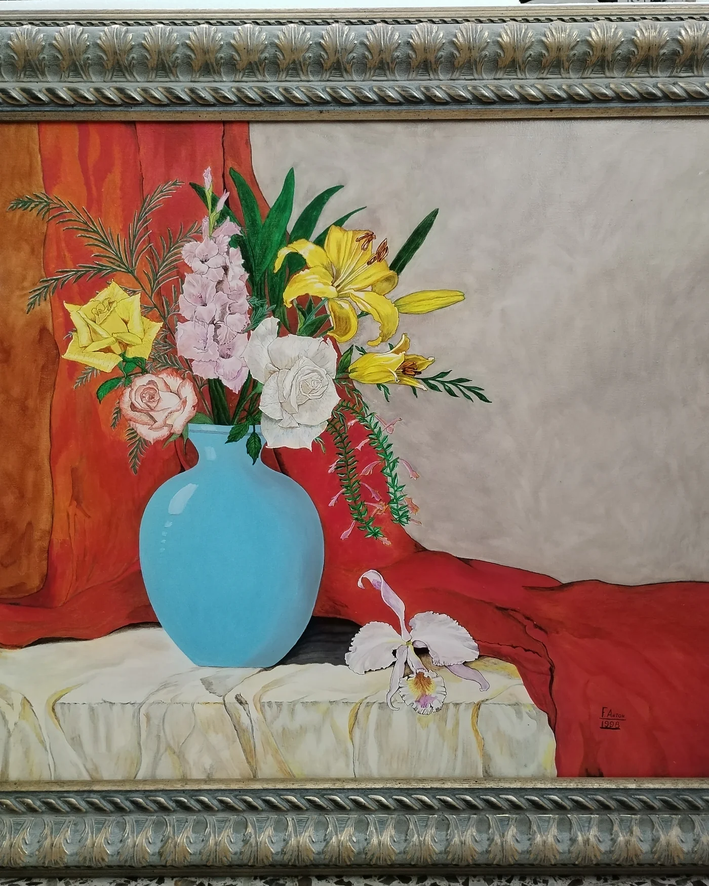 Oleo bodegón de flores pintado a mano - imagen 2