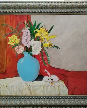 Oleo bodegón de flores pintado a mano - miniatura 2