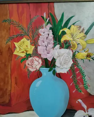 Oleo bodegón de flores pintado a mano - miniatura 3