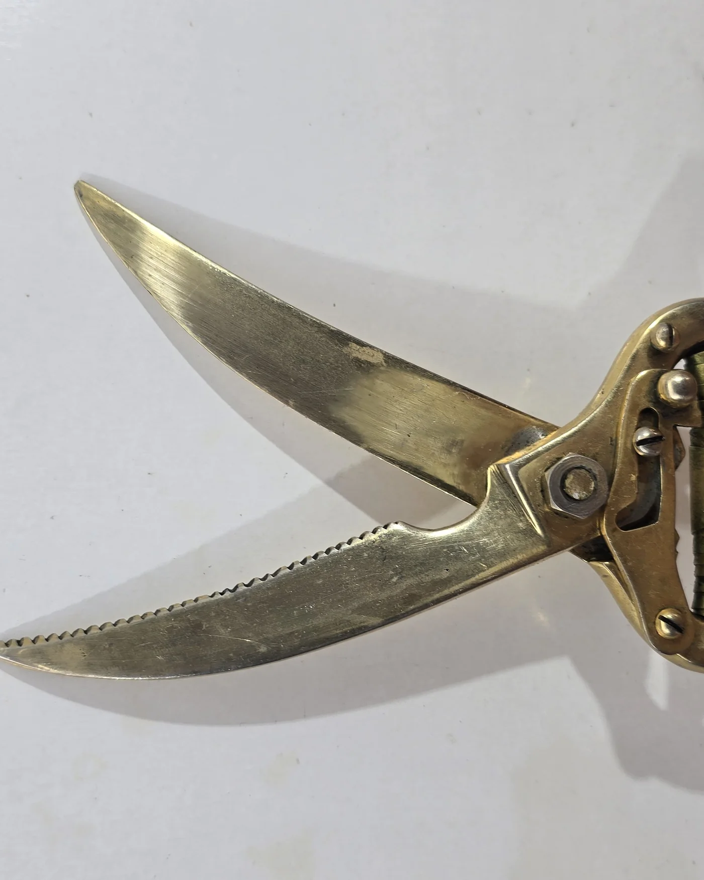 Tijera de trinchar vintage con mango de plata y cuerpo de latón - imagen 2