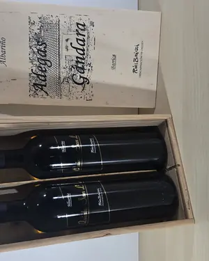 Caja de madera con dos botellas de vino albariño adegas gandara - miniatura 1