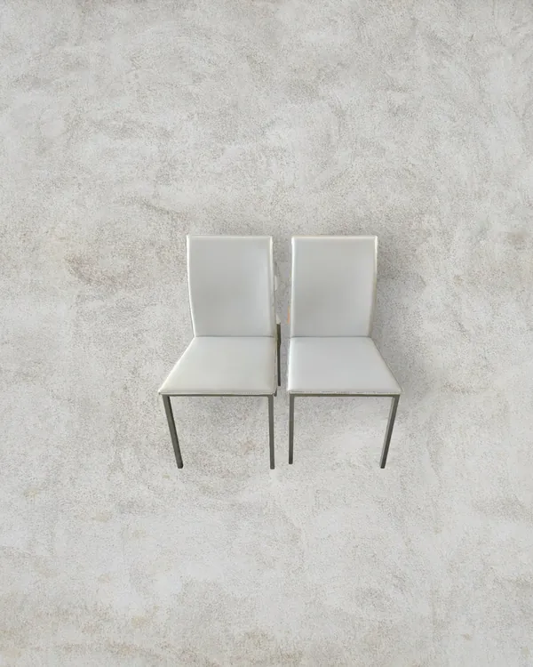 Conjunto de 6 Sillas de Comedor con Estructura Metálica y Tapizado en Blanco y Naranja