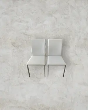 Conjunto de 6 Sillas de Comedor con Estructura Metálica y Tapizado en Blanco y Naranja - miniatura 1