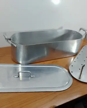 Hervidor para pescado vintage en aluminio con tapa y rejilla - miniatura 2