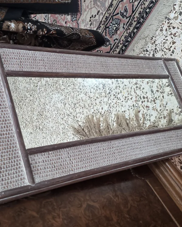 Espejo de Mimbre Rectangular Vintage