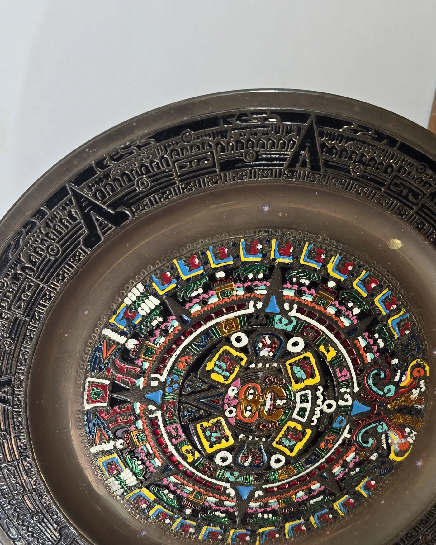 Plato Decorativo Estilo Mexicano Calendario Azteca - imagen 3