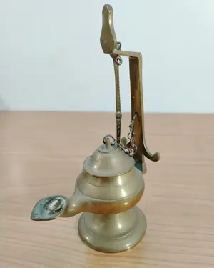 Antiguo candil de bronce minero - miniatura 2