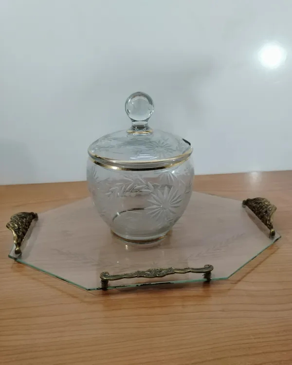 Ponchera cristal tallado ocn bandeja