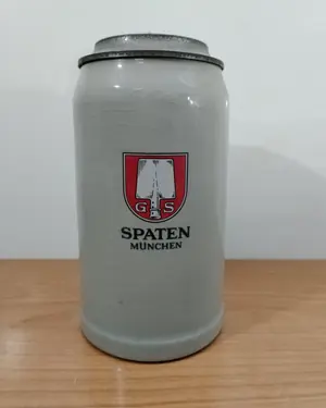 Jarra de cerveza vintage Spaten Múnich con tapa metálica - miniatura 3