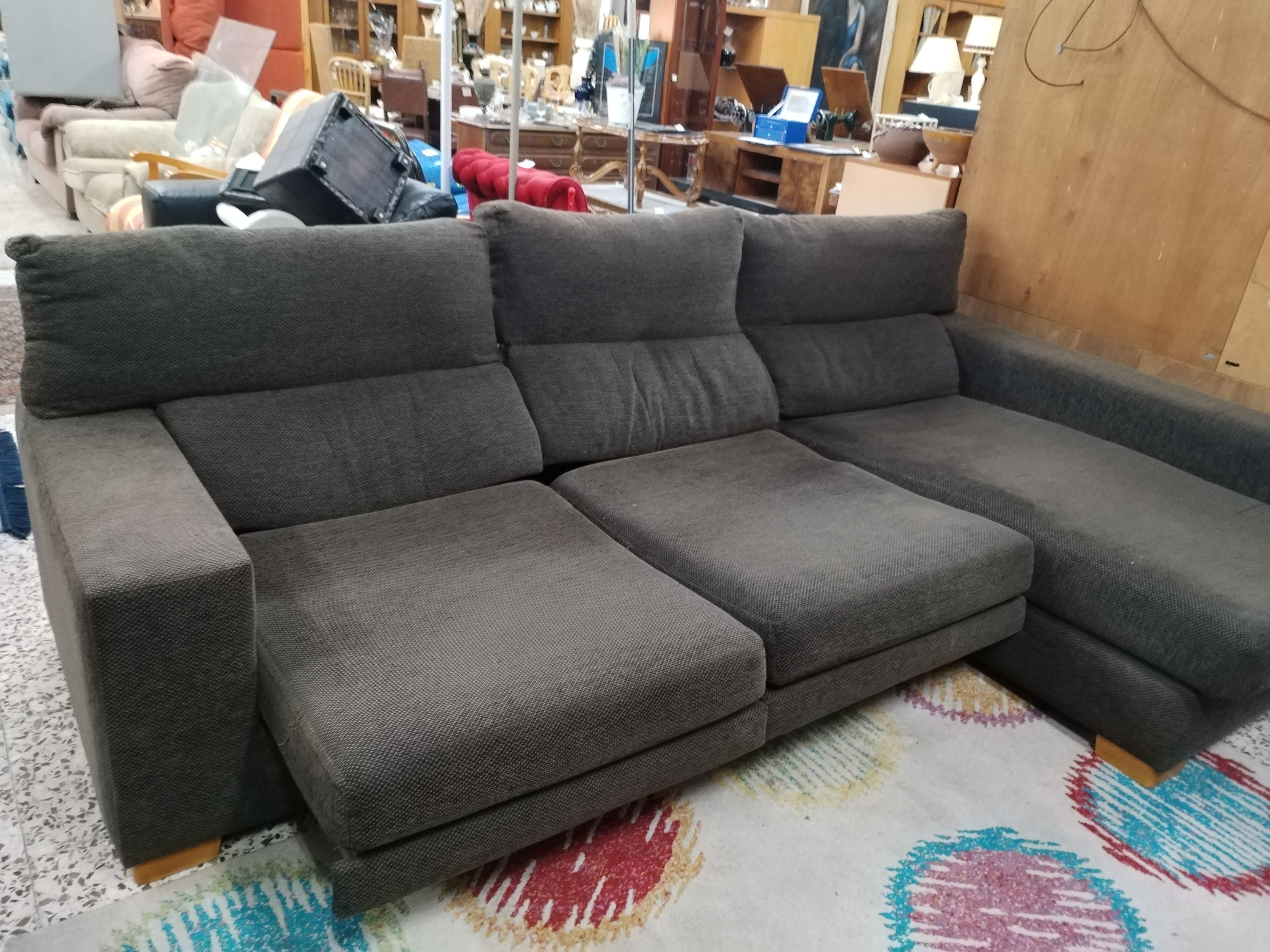 Sofá Chaise Longue en Tela Gris - miniatura 4