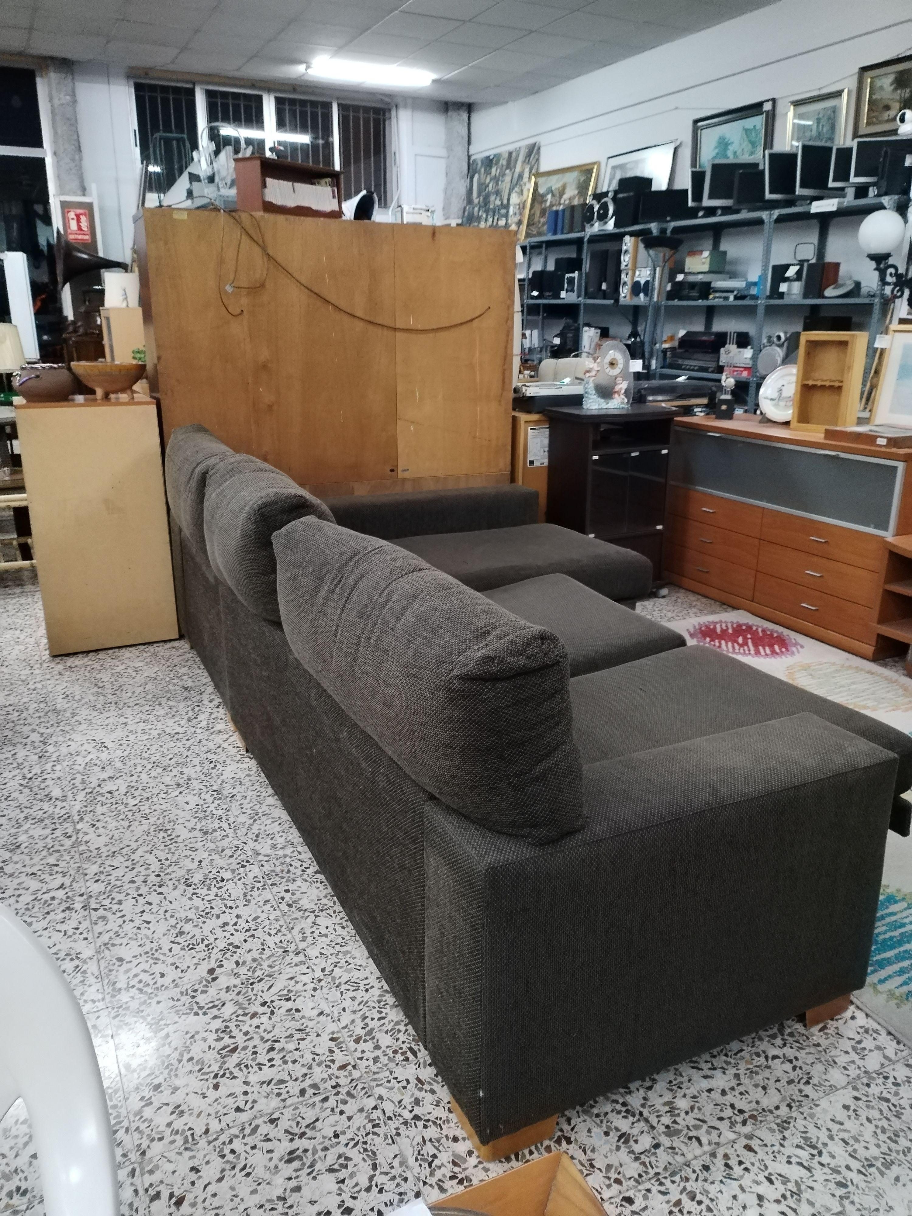 Sofá Chaise Longue en Tela Gris - miniatura 5