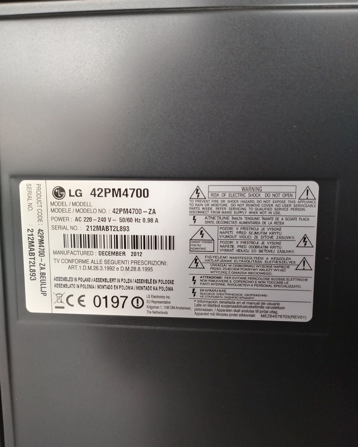 Televisor lg 42pm4700 de 42 pulgadas - imagen 1