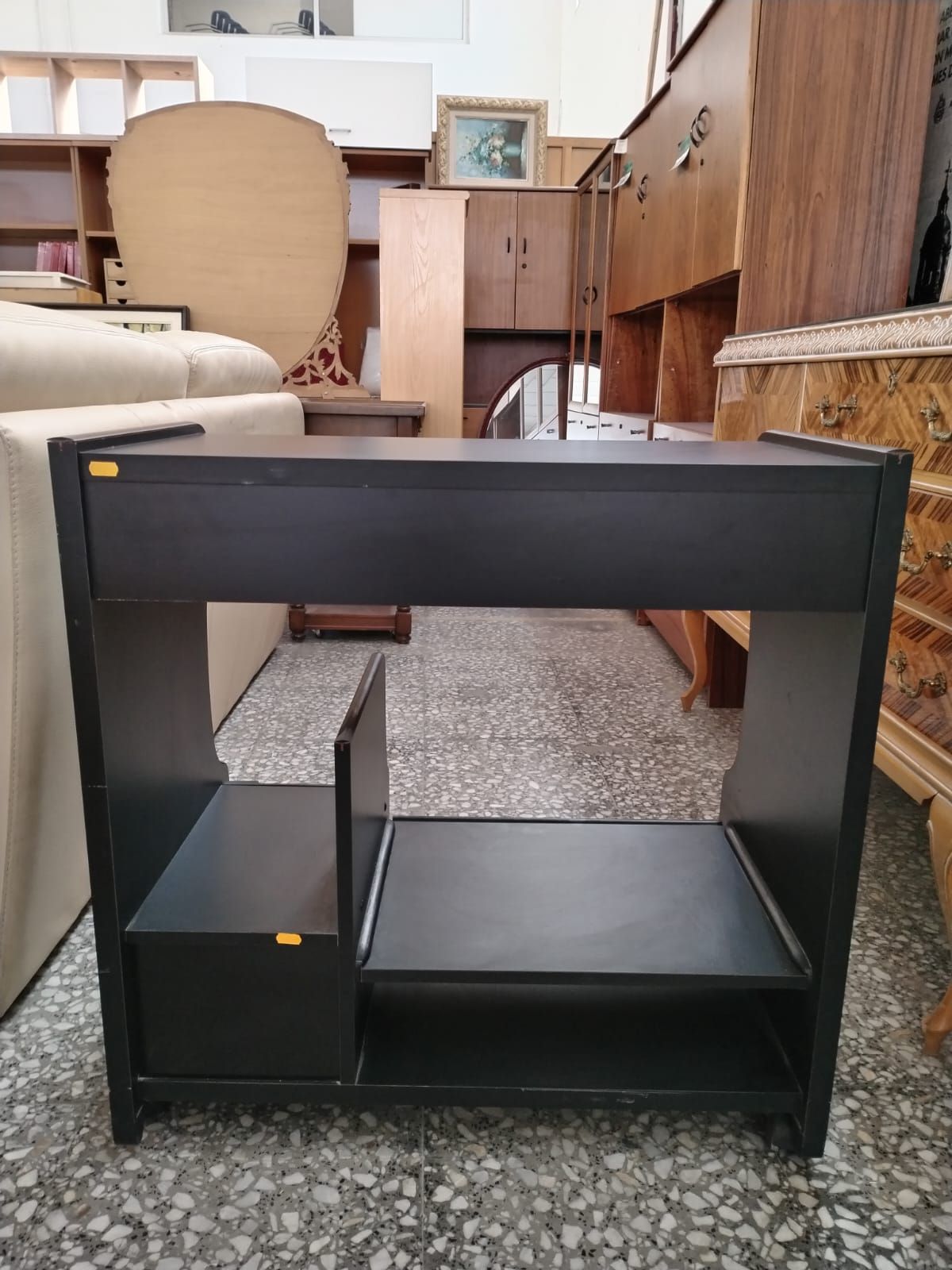 Mesa de despacho negra con cajón y ruedas - miniatura 2