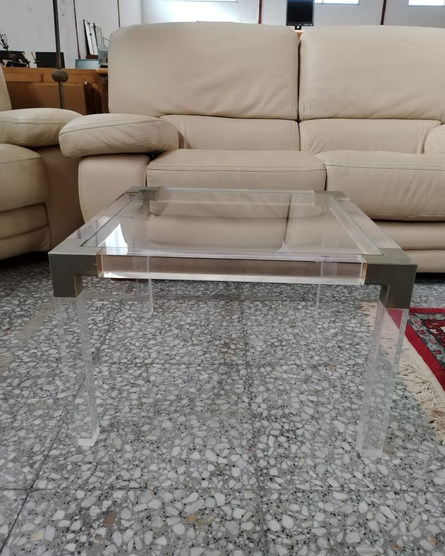 Mesa de centro de plexiglás y cristal con detalles en metal - imagen 4
