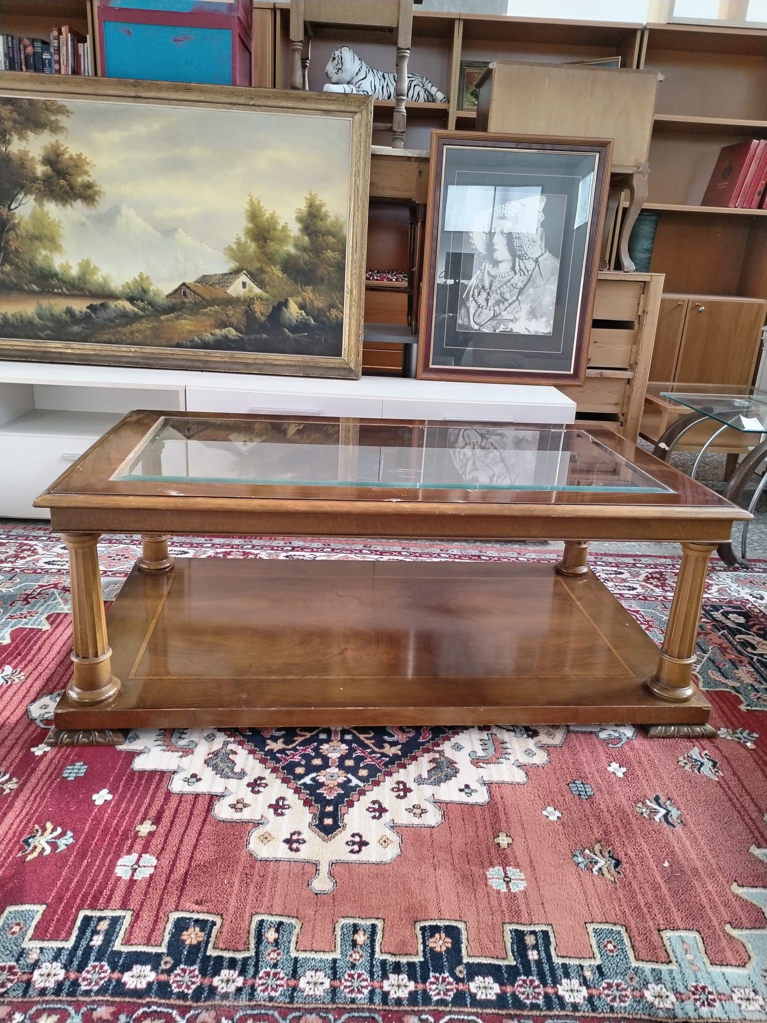 Mesa de centro con cristal y estante inferior - miniatura 5